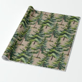Winter Woodland Waterverf sparrenbos Kraft Cadeaupapier (Uitgerold)