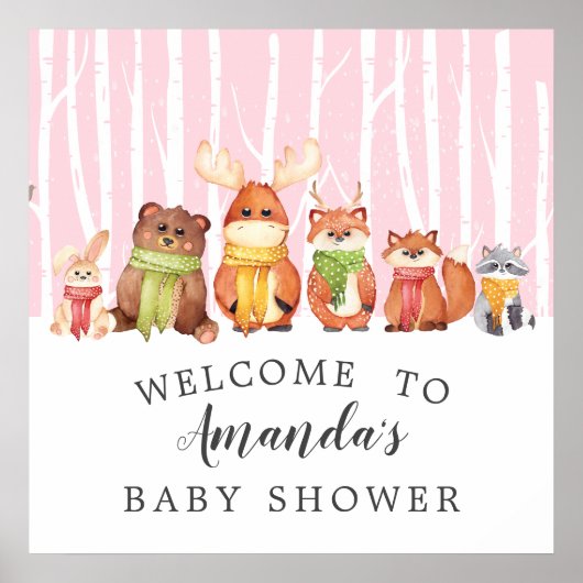 Winter Woodland Welkomstteken Baby shower Poster (Voorkant)