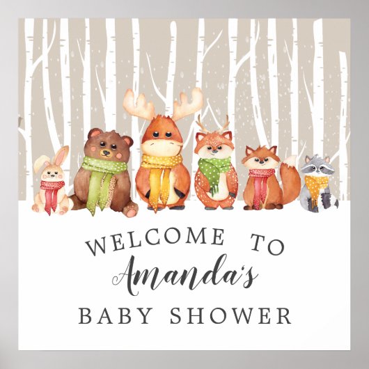 Winter Woodland Welkomstteken Baby shower Poster (Voorkant)