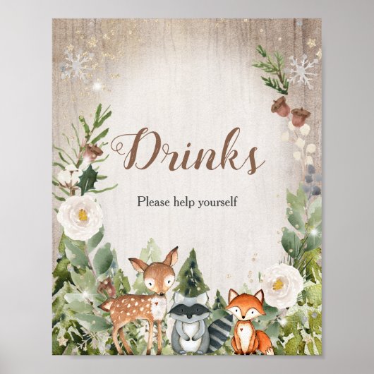 Winter Woodland White Floral: Een Drink tekenen Poster (Voorkant)