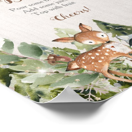 Winter Woodland White Floral Girl Momosa Bar Sign Poster (Hoek)