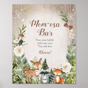 Winter Woodland White Floral Girl Momosa Bar Sign Poster