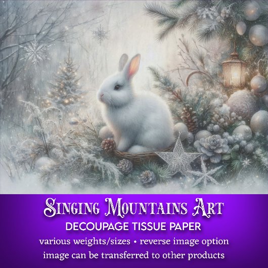 Winter Woodland White Rabbit Decoupage Tissuepapier