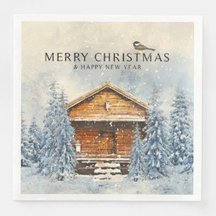 Winter Woodland Winter Cabin Chickadee - Kerstmis Servet