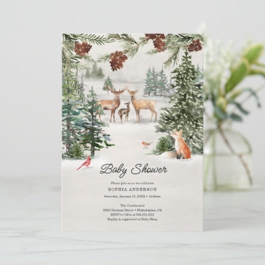 Winter Woodland Wonderland Baby shower Kaart (Staand voorkant)