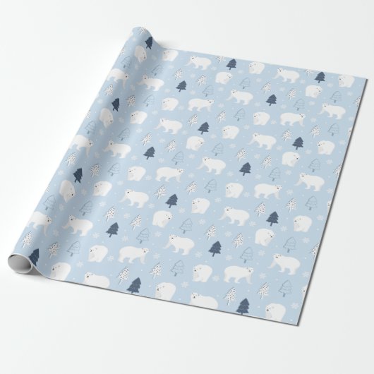 Winter Woods Polar Bears Cadeaupapier (Uitgerold)