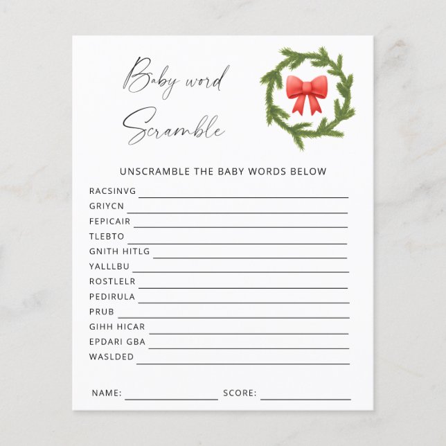 Winter woord kluwen baby shower spel (Voorkant)