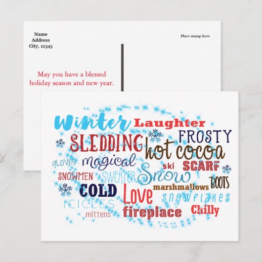Winter Woorden Fun Typografie Vakantie Postkaart K Feestdagenkaart (Voorkant / Achterkant)