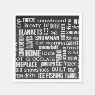 Winter Word Cloud op krijkbord Servetten