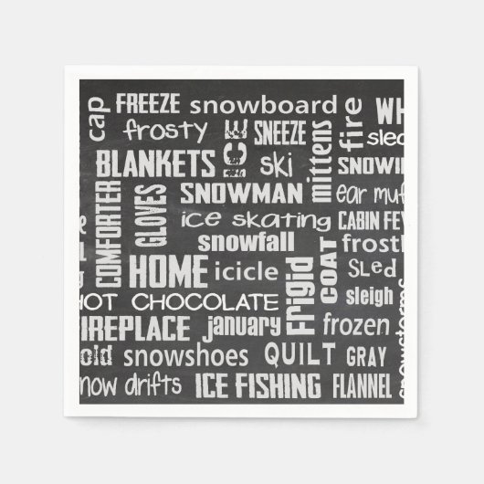 Winter Word Cloud op krijkbord Servetten (Voorkant)