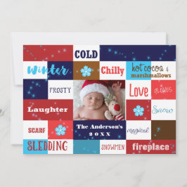 Winter Words Fun Typography Holiday Photo Card Feestdagenkaart