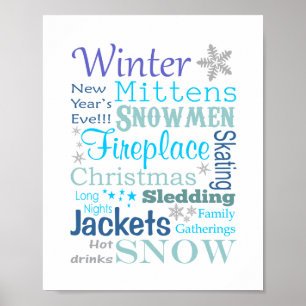 Winter Words Typografie in Blue Poster