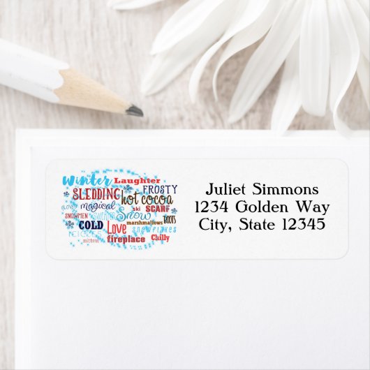 Winter Words Typography Fun Adresetiketten Etiket (Insitu)