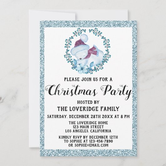 Winter Wreatay Kerstfeest Blauwe Glitter Kaart (Voorkant)