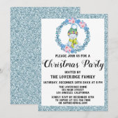 Winter Wreatay Kerstfeest Blauwe Glitter Kaart (Voorkant / Achterkant)