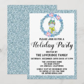 Winter Wreate Kerstfeestdag Blauwe Glitter Kaart (Voorkant / Achterkant)
