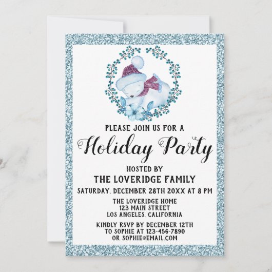 Winter Wreate Kerstfeestdag Blauwe Glitter Kaart (Voorkant)