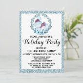 Winter Wreate Kerstfeestdag Blauwe Glitter Kaart (Staand voorkant)