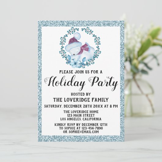 Winter Wreate Kerstfeestdag Blauwe Glitter Kaart (Staand voorkant)