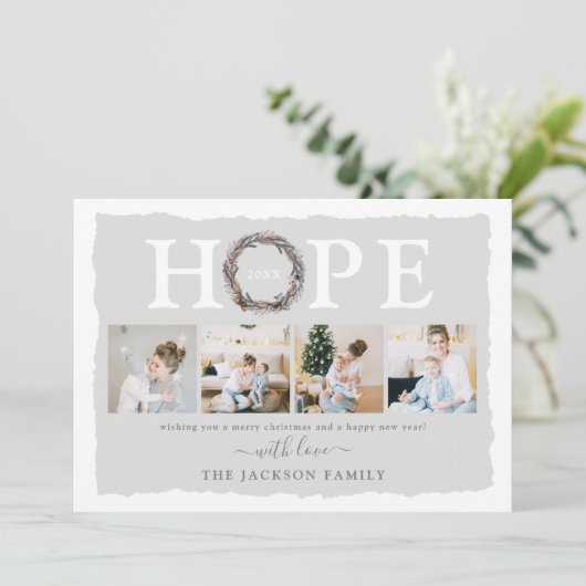 Winter Wreater HOPE Foto Collage Kerstmis Feestdagenkaart (Staand voorkant)