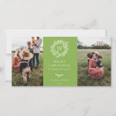 Winter Wreater Monogram Holiday 2 Fotokaart Groen Feestdagenkaart (Voorkant)