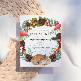 Winter Wreath & Baby Deer Woodland Baby shower Uitnodiging Briefkaart