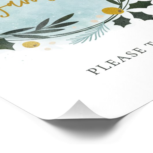  Winter Wreath Blue Gold Baby Shower Favor Sign Foto Afdruk (Hoek)