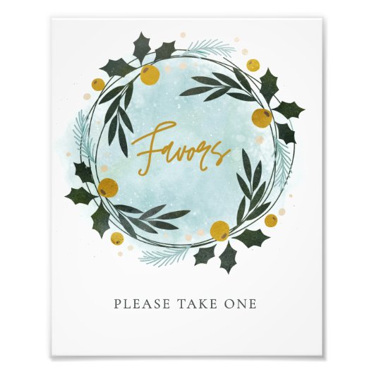  Winter Wreath Blue Gold Baby Shower Favor Sign Foto Afdruk (Voorkant)