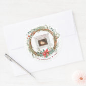 Winter Wreath Cozy Fireplace Merry Kerstry Ronde Sticker (Envelop)