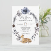 Winter Wreath Deer Woodland Baby shower Invitation Kaart (Staand voorkant)