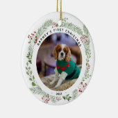 Winter Wreath Dog's FotoKerstmis Keramisch Ornament (Rechts)