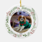 Winter Wreath Dog's FotoKerstmis Keramisch Ornament (Achterkant)