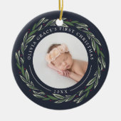 Winter Wreath | Eerste kerstfoto baby's Keramisch Ornament (Voorkant)