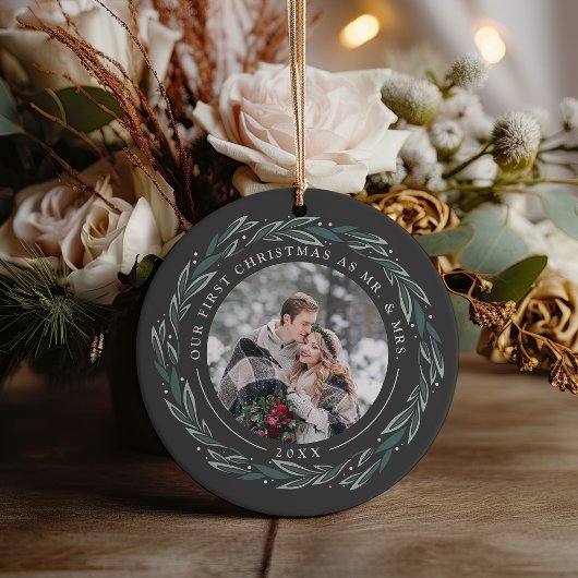 Winter Wreath | Eerste kerstfoto met huwelijk Keramisch Ornament