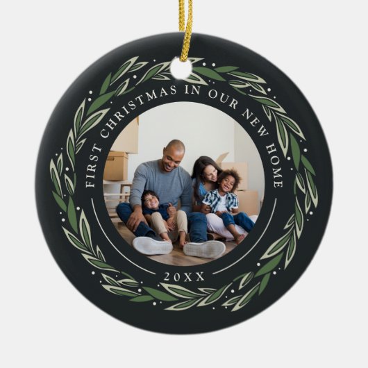 Winter Wreath | Eerste Kerstmis in ons nieuwe huis Keramisch Ornament (Voorkant)