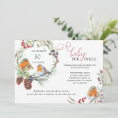Winter Wreath en Kerstmis Robin Baby Sprinkle Kaart (Staand voorkant)