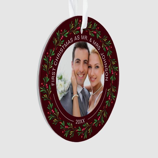 Winter Wreath First Kerstmis als Mr en Mrs. Ornament (voorkant)