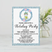Winter Wreath Kerstfeest Feestje Blauwe Glitters Kaart (Staand voorkant)