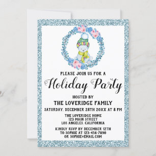 Winter Wreath Kerstfeest Feestje Blauwe Glitters Kaart