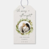Winter Wreath Merry & Bright FotoKerstmis Cadeaulabel (Voorkant)