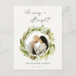 Winter Wreath Merry & Bright kerstfoto Feestdagenkaart<br><div class="desc">Als u nog meer aanpassingen nodig hebt,  kunt u mij op yellowfebstudio@gmail.com vrij klikken.</div>