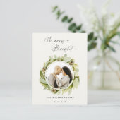 Winter Wreath Merry & Bright kerstfoto Feestdagenkaart (Staand voorkant)