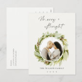 Winter Wreath Merry & Bright kerstfoto Feestdagenkaart (Voorkant / Achterkant)