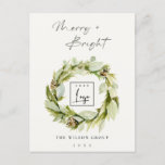 Winter Wreath Merry & Bright Kerstmis Logo Feestdagenkaart<br><div class="desc">Als u nog meer aanpassingen nodig hebt,  kunt u mij op yellowfebstudio@gmail.com vrij klikken.</div>