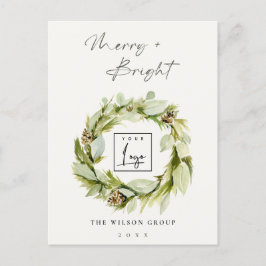 Winter Wreath Merry & Bright Kerstmis Logo Feestdagenkaart