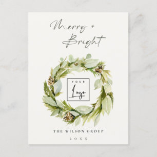 Winter Wreath Merry & Bright Kerstmis Logo Feestdagenkaart