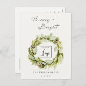 Winter Wreath Merry & Bright Kerstmis Logo Feestdagenkaart (Voorkant / Achterkant)
