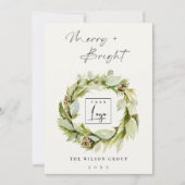 Winter Wreath Merry & Bright Kerstmis Logo Feestdagenkaart (Voorkant)