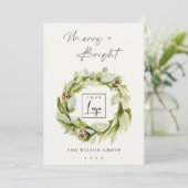 Winter Wreath Merry & Bright Kerstmis Logo Feestdagenkaart (Staand voorkant)