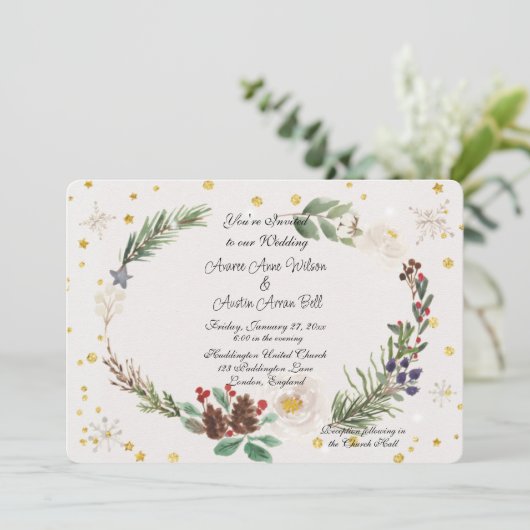 Winter Wreath of Pine Cones and Holly Kaart (Staand voorkant)